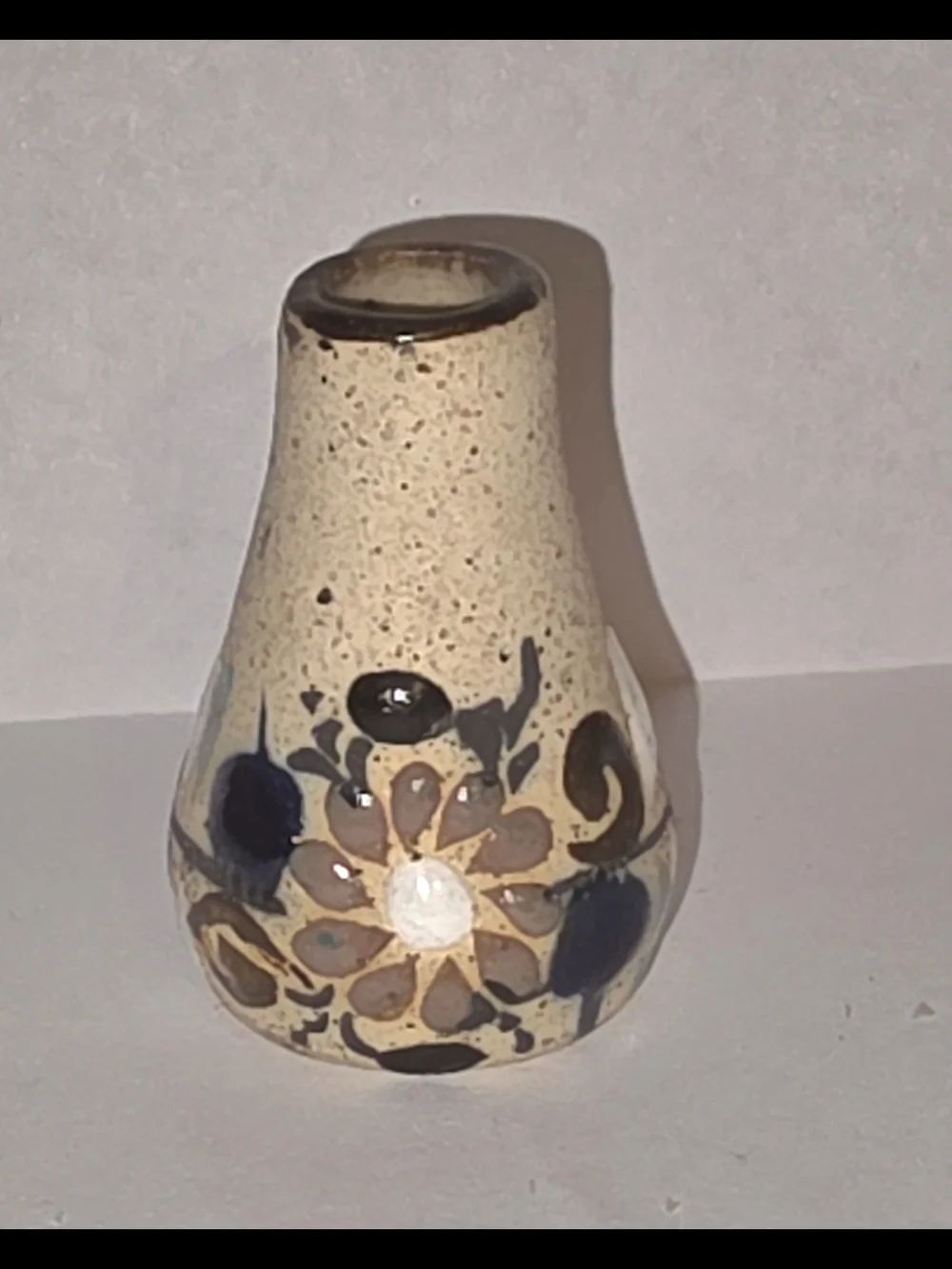 Cream Ceramic Floral Accent Vase with Navy & Brown Motif